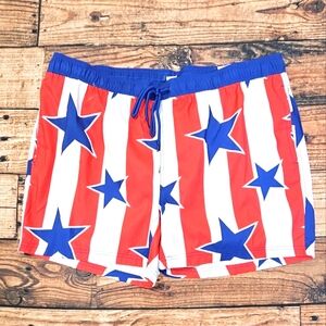 Way To Celebrate Men's Patriotic Americana Print Swim Trunks 3XL  2XL Inseam 7"